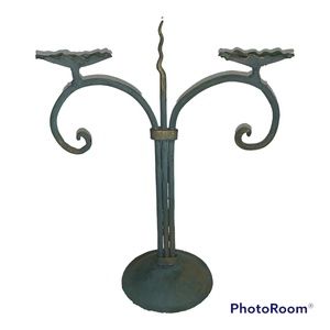 Metal Candle Holder - Antiqued Green - Double Candle Holder